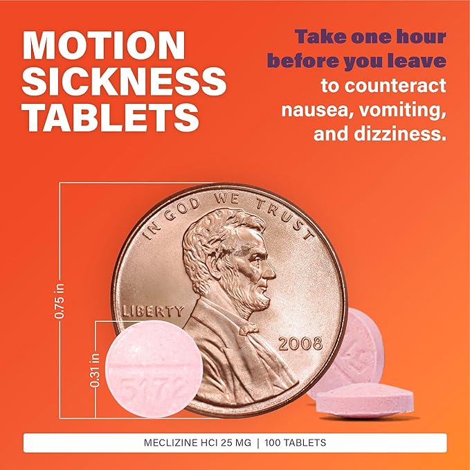 Rugby Meclizine Chewable Tablets 25mg - Anti-Nausea Medicine Helps with Motion Sickness - 100 Count (3 Pack)
