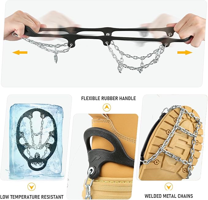 Ice Cleats for Shoes and Boots Traction Cleats Men Women Boot Chains Crampons for Anti Slip Outdoor Shoveling Hiking Walking on Snow and Ice