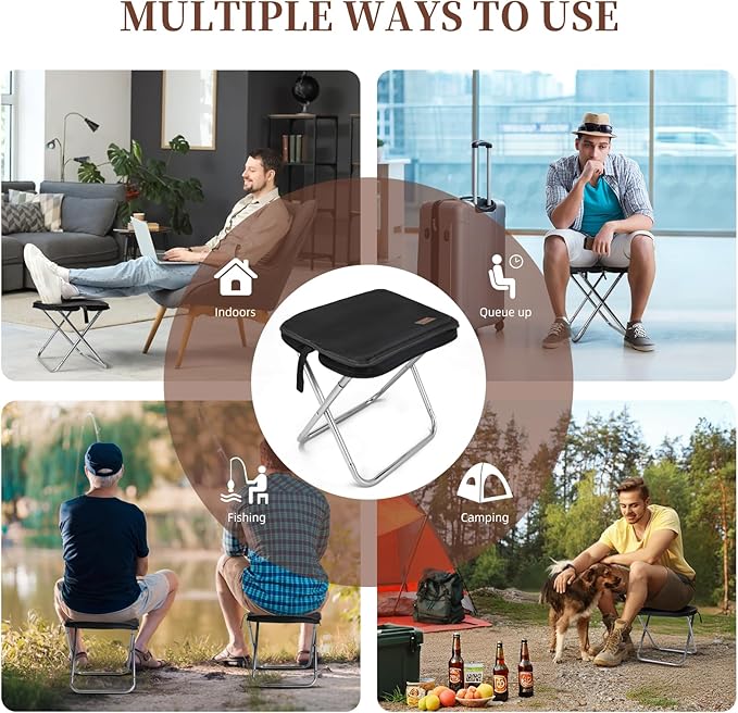 Portable Stool for Adults, Folding Lightweight Camping Chair, 300LBS Capacity Aluminum Alloy Foldable Stool for Hiking and Fishing