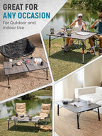 KingCamp Folding Glass Fiber Camping Table, Portable Camp Table with Adjustable Height Aluminum Legs & Carry Bag for Outdoor, Picnic, Beach, Party, Indoor, Use for 4-6 People