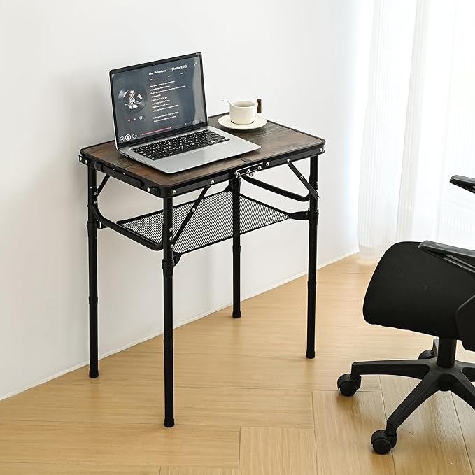 Folding Picnic Table 2ft Portable Camping Table Adjustable Heights Metal Aluminum Lightweight Foldable Small Outdoor Card Table with Carry Handle for Outside Indoor Camp Cooking BBQ Beach