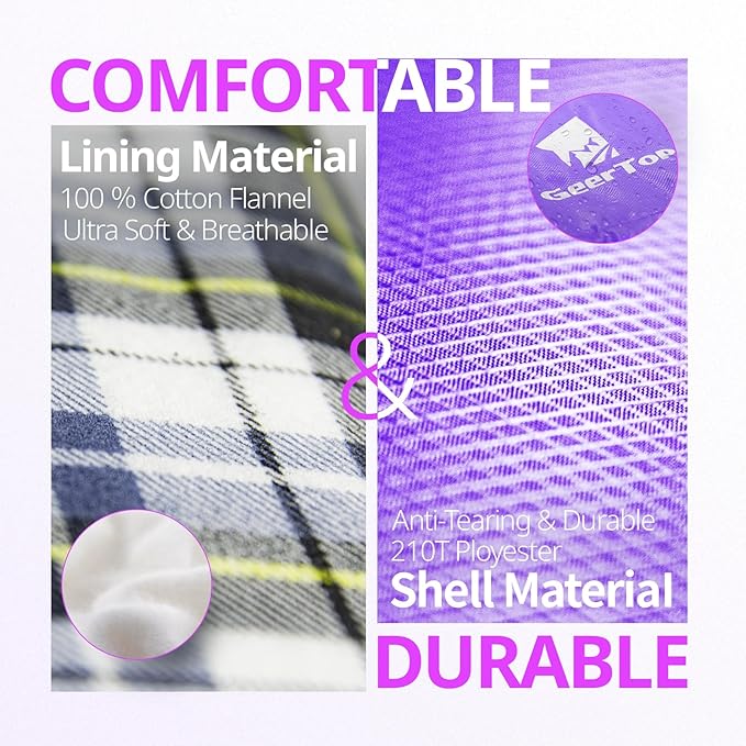 GEERTOP Flannel Sleeping Bags for Adults Big & Tall People Portable Cold Weather Envelope XXL All Seasons Camping Sleeping Bag