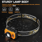 EverBrite 600 Lumen Headlamp, Rechargeable Headlight with 4 Modes, Super Bright Head Lamp with Spotlight & Floodlight, Motion Sensor, Memory Function for Camping, Hiking-Orange