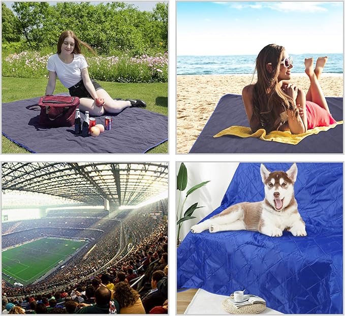 REDCAMP Large Waterproof Stadium Blanket for Cold Weather, Soft Warm Fleece Camping Blanket Windproof for Outdoor Sports, Blue