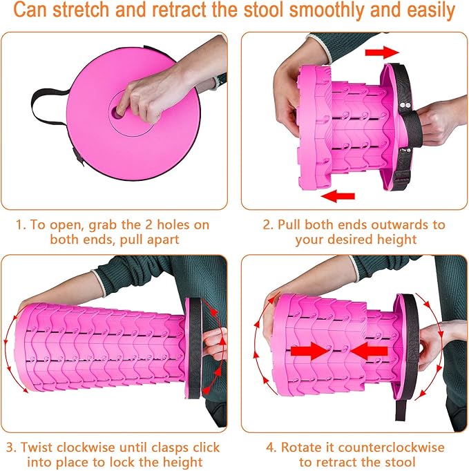 Boreeman Upgraded Folding Stool Lightweight Yet More Sturdy with Load Capacity 400lbs Portable Collapsible Stool for Camping Fishing Hiking BBQ (Pink)