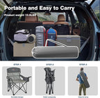 Oversized Folding Camping Chair, Heavy Duty Support 500LBS Outdoor Chair with Cup Holder Storage and Cooler Pouch, Collapsible Padded Arm Chair for Sports Garden Beach Fishing, Grey