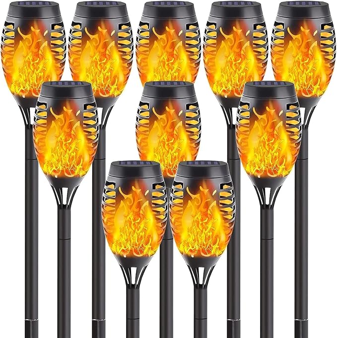 10 Pack Solar Lights Outdoor, Mini Solar Torch Lights with Flickering Flame for Halloween Decor, Solar Halloween Lights Waterproof Solar Powered Outdoor Lights for Garden Pathway Patio Yard Porch