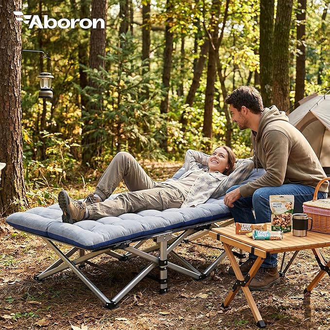 ABORON Camping Cot for Adult 28" Extra Wide, 2PK Heavy-Duty 1200D Oxford Cot for Sleeping, Portable Folding Camp Bed with Mat & Carry Bag