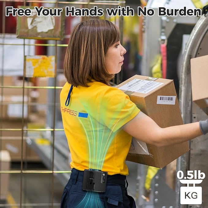 KITWLEMEN Portable Waist Fan - Personal Clip on Belt Fan, 5 Speeds 20H Cooling, Rechargeable Battery Operated, Wearable with Lanyard for Camping, Travel, Jobsite (Black)