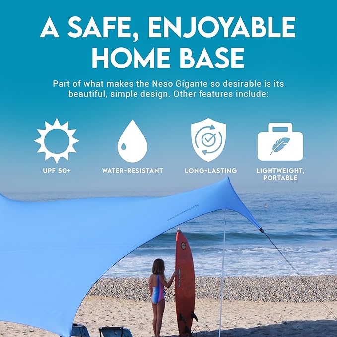 Neso Gigante - Portable Beach Tent - Ideal to Enjoy with Family and Friends - UPF 50+, Water-Resistant, and Lightweight - Periwinkle Blue, 11' x 11'