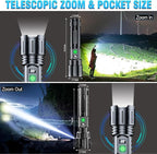 Rechargeable Flashlights High Lumens - 2000 Lumens Long Beam Super Bright LED Flash Light with Power Display & IPX5 Waterproof for Camping, 20H Runtime,5 Modes,Zoomable Handheld Flashlight,3pcs