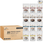 MOUNTAIN ESSENTIALS Freeze-Dried Meat Variety Kit – 3 Chicken Dices, 3 Beef Dices, 3 Ground Beef, 2 Shredded Pork & 1 Pork Sausage Crumble | 10 Servings per Pouch | Shelf-Stable Daily Meals, Camping & Emergency Food | Made in USA