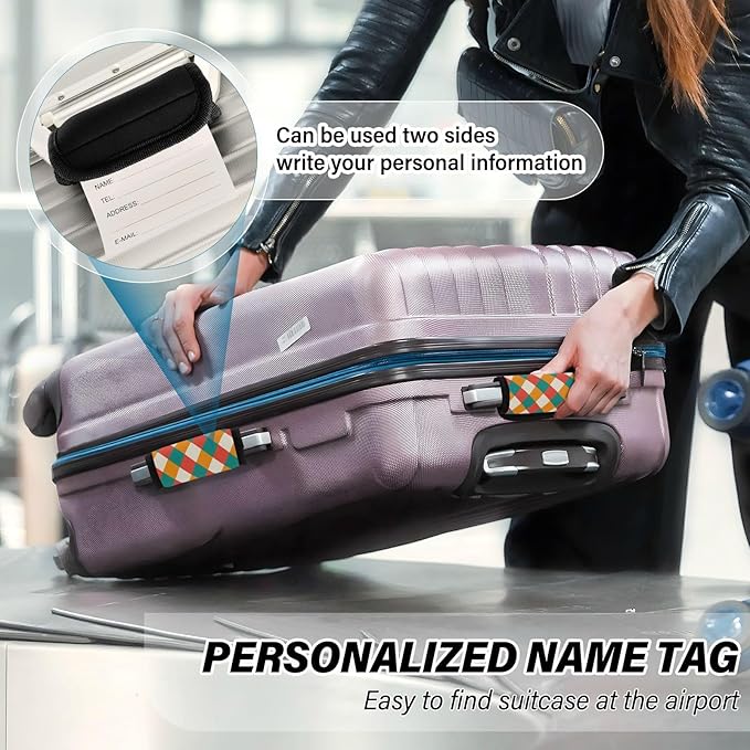 2Pcs Luggage Handle Wrap Suitcase Identifier Handle Covers Tags Soft Travel Bags Luggage Handle Gripper Accessories for Airplane Flying Colored Checkered