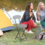 Cushioned Padded Folding Stools, Folding Bar Stool with Backrest, 220lb Capacity, 19 Inch Collapsible Round Portable Foldable Chair for Outdoor Indoor Kitchen Camping Fishing (Grey, 2 Pack)