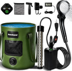 Portable Camping Shower, 6000mAh Rechargeable Shower Pump, Large Capacity Foldable Bucket, 6' 7" Filtered Shower Head, Summer Beach, Outdoor Camp Showering, Hiking, Pet Bath, RV Car Wash, Water Plant