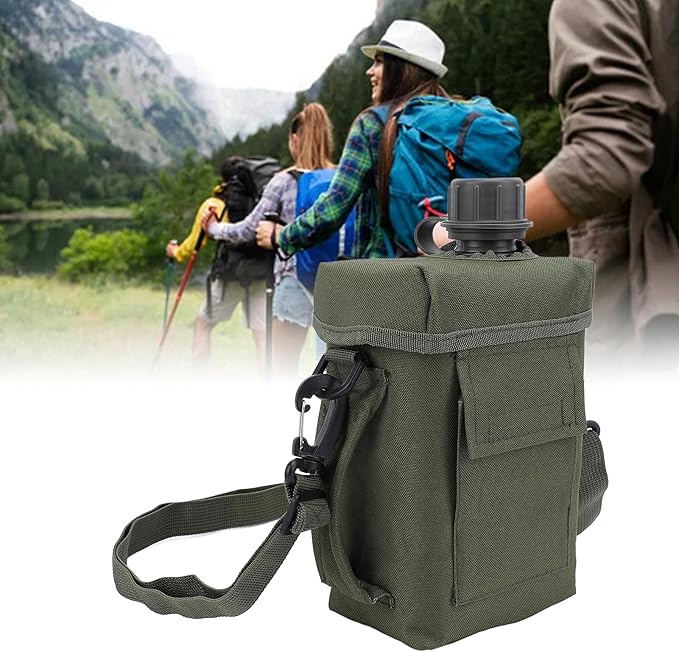 Outdoor - 2L Portable Water Canteen with Waist Bag, Multi Fuctional PVC Flat Camping for Surplus or Bushcraft Gear (OD Green)
