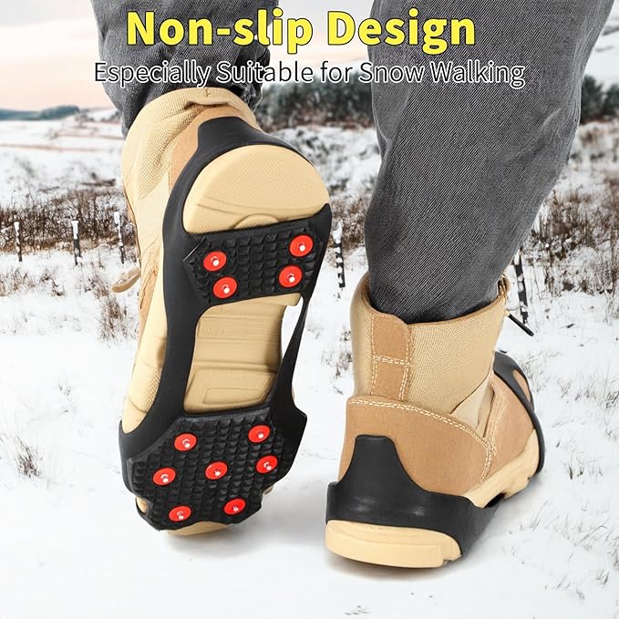 Non-Slip Ice Cleats Snow Grips, Strong Traction Crampons 11 Steel Studs, for Shoes and Boots, Snow Ice Walking