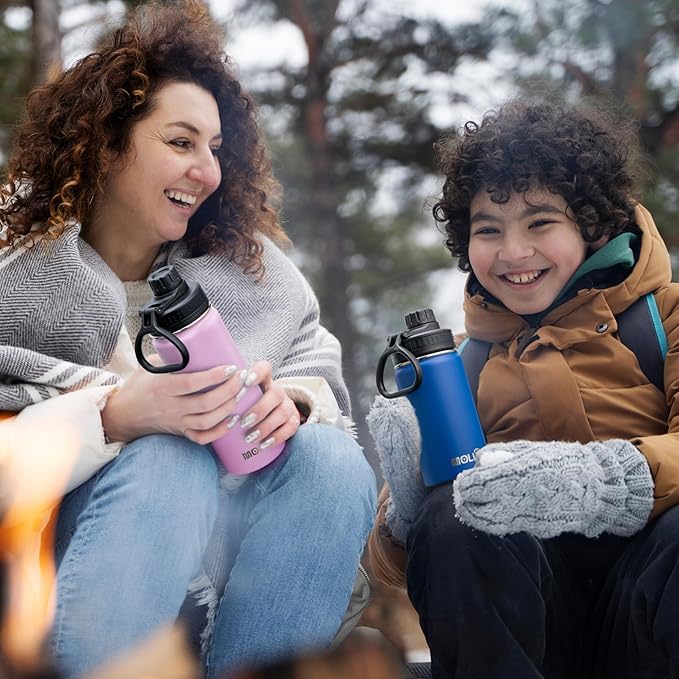 Kids Water Bottle for School 12 oz Stainless Steel Double Wall Vacuum Insulated Water Bottle Leak Proof-Reusable Metal Flask with Silicone Boot for Travel, BPA-Free(Purple Pink)