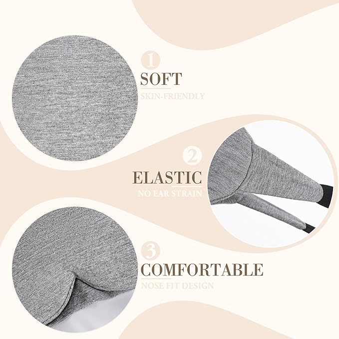FRESHME Cotton Sleep Eye Mask - Travel Eye Mask for Sleeping Airplane Blackout Eye Covers for Long Flight Essentials Accessories, Comfortable Sleep Night Masks for Men Women Side Sleeper