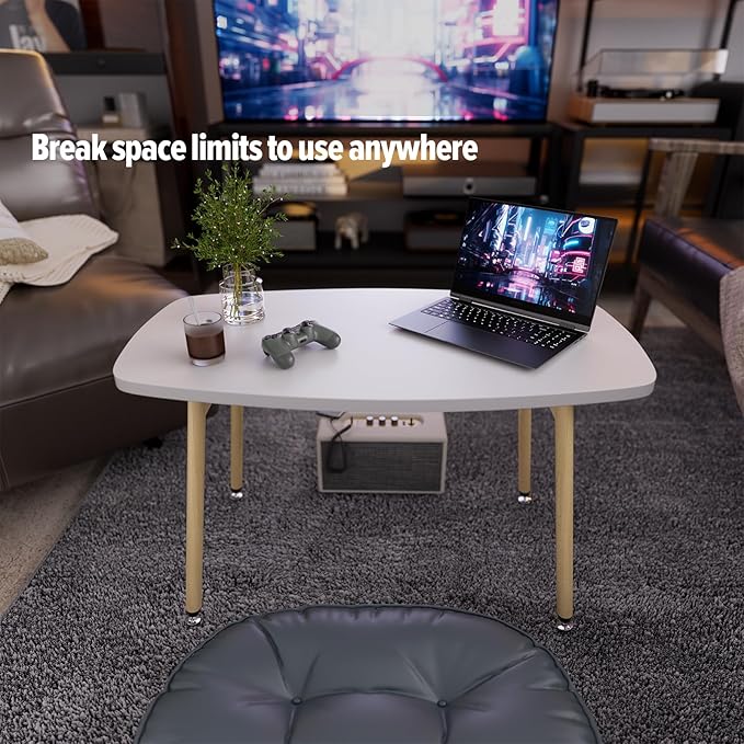 WOHOMO Folding Coffee Table White Small Coffee Tables for Living Room Portable Simple Modern Center Table for Small Spaces, No Assembly, 31.5 * 15.7 * 17.7IN, White Htp