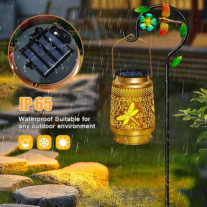 2 Pack Solar Lanterns Outdoor Decor Waterproof Dragonfly Gifts for Women Men,Metal Outdoor Solar Lanterns Outside for Garden,Yard,Patio,Lawn