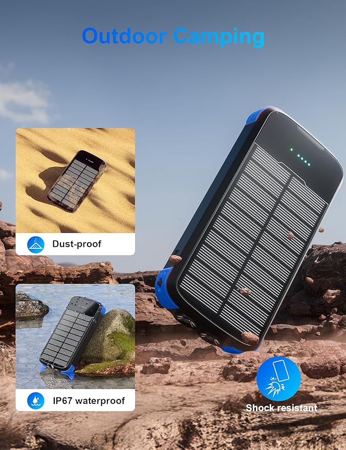 Solar Charger Power Bank, 40000mAh Portable Charger PD 20W Fast Charging Solar Power Bank Built in 4 Cables and USB-C in/Output, Camping Essentials External Battery Pack with Flashlights