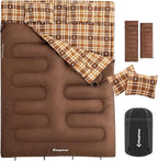 KingCamp Double Sleeping Bag for Adults, Queen Size 2 Person XXL Flannel Sleeping Bag, Waterproof Lightweight Flannel Quilt with 2 Pillows, Perfect for Couples Family Camping Hiking