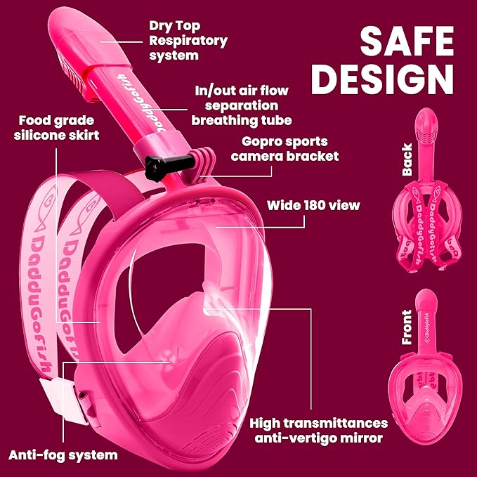 DaddyGoFish Kids Snorkel Mask | Snorkle Snorkeling Gear with Camera Mount | Extendable Telescopic Landing Fishing Net & Snorkeling Mask Combo Set Anti-Fog Anti-Leak