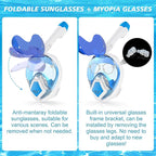 Devilfish Full Face Snorkel Mask Adults, Dry Top System Snorkeling Set with Foldable Sunglasses, 180 Degree Panoramic View Snorkel Gear, Scuba Diving Masks Anti-Leak & Anti-Fog