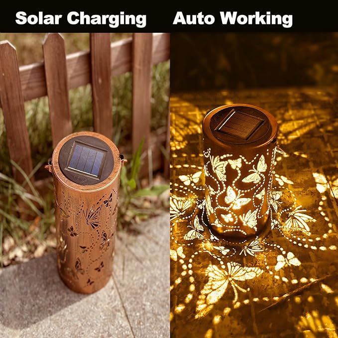 Butterfly Solar Lantern Outdoor Waterproof,Birthday Gifts for Women Mom,Solar Garden Decor,Metal Hanging Decorative Lights for Outside,Yard,Patio,Porch,Christmas,Thanksgiving