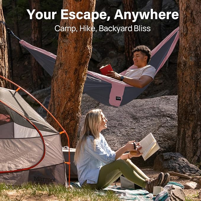 Kootek Camping Hammock, Portable Hammocks with Tree Straps & Attached Carry Bag, Camping Essentials Gear, Perfect for Outside Indoor Hiking Beach Backpack Travel