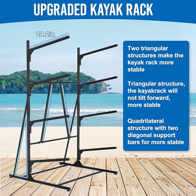 Kayak Rack for Outdoor Storage, Kayak Storage Rack, Adjustable Freestanding Kayak Rack Stand Holder for Paddleboard Surfboard for Indoor, Outdoor