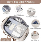 Extra Large Travel Duffle Bag,Carry on Overnight Weekend Bag with Shoes Compartment,Weekender Bags for Women for Travel Business Trips Sport Hospital,3 Pcs Set,Beige & Brown