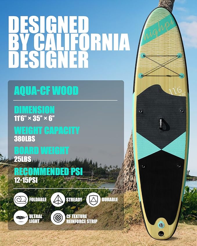 Highpi Inflatable Stand Up Paddle Board for Youth and Adults – Wide Sup with Premium Accessories, Blow Up Paddleboard for Surfing, Fishing, Yoga & More