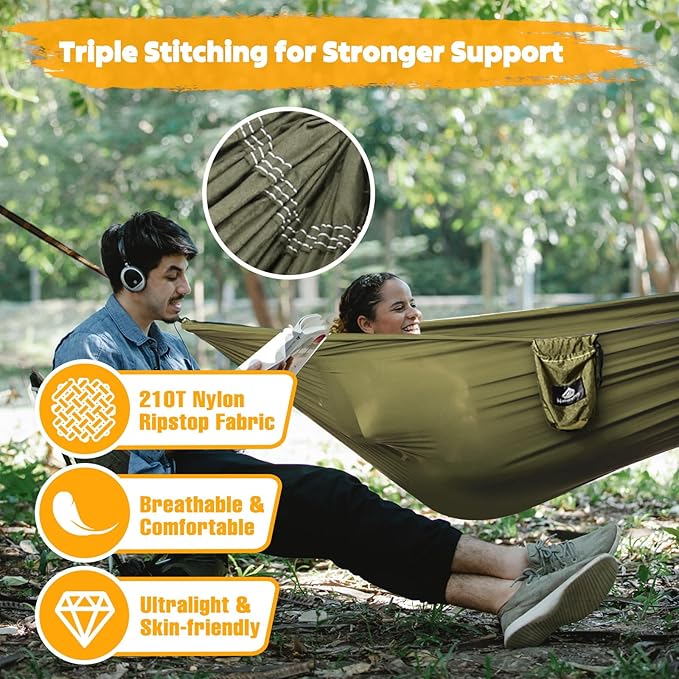 NATUREFUN Ultra-Light Travel Camping Hammock | 300kg Load Capacity,Breathable,Quick-Drying | 2 x Premium Carabiners,2 x Nylon Slings Included | Outdoor Indoor Garden