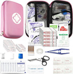 277PCS Compact Emergency First Aid Kit for Car Business Travel Size Backpacking Gear Bag Camping Essentials Survival Kit Supplies for Road Trips, Hiking, Outdoor Play Pink AMORNING