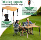 KingCamp Bamboo Folding Table, 4-Fold Camping Adjustable Height Portable Outdoor Lightweight & Compact Table with Aluminum Frame for RV Picnic BBQ Tailgating
