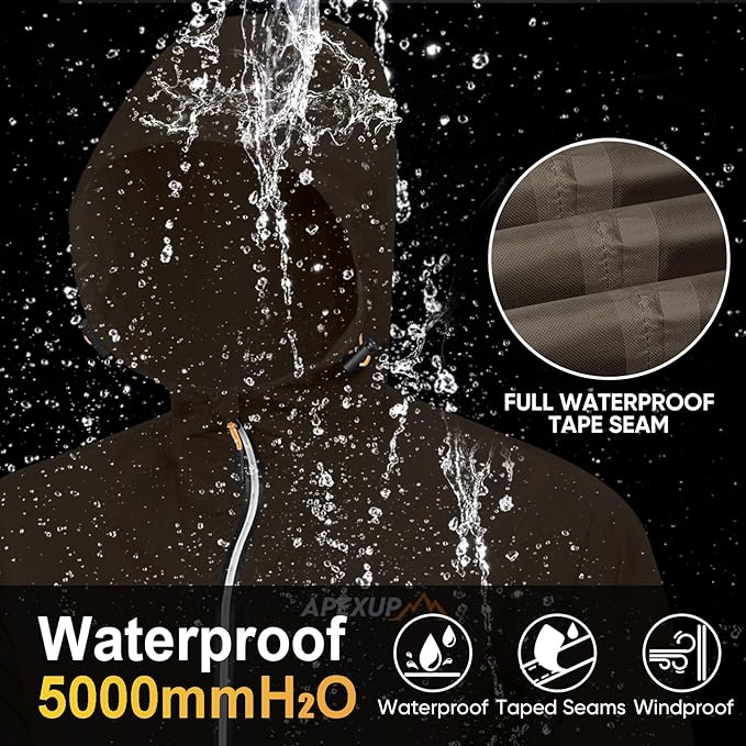 APEXUP Packable Rain Jacket Men with Reflective Zipper, Lightweight Waterproof Raincoat, Mens Rain Jacket for Outdoor Sports