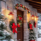 Solar Lanterns Outdoor Christmas Metal Solar Powered Hanging Lights Waterproof for Wall Barn Yard Garden Patio Garage Balcony Porch Fence Decor, Warm White Edison Bulb (Red-2pack)