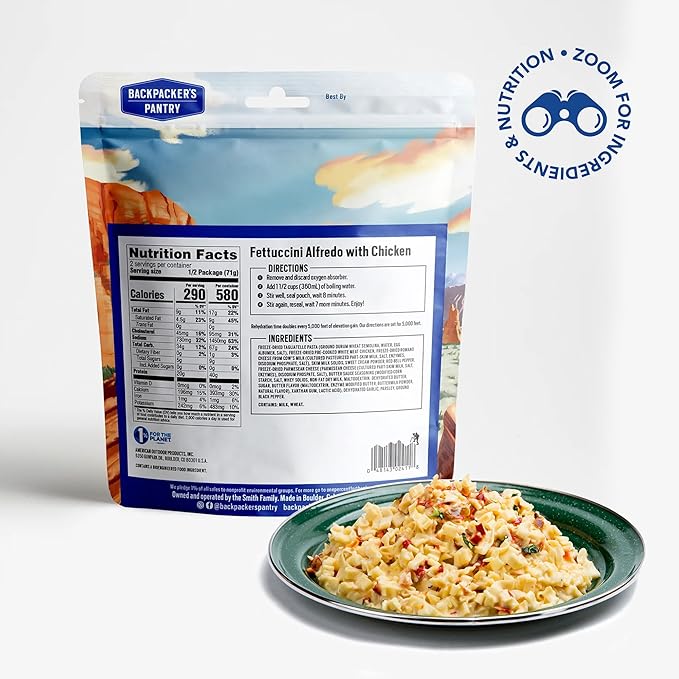Backpacker's Pantry Fettuccini Alfredo with Chicken - Freeze Dried Backpacking & Camping Food - Emergency Food - 40 Grams of Protein - 6 Count