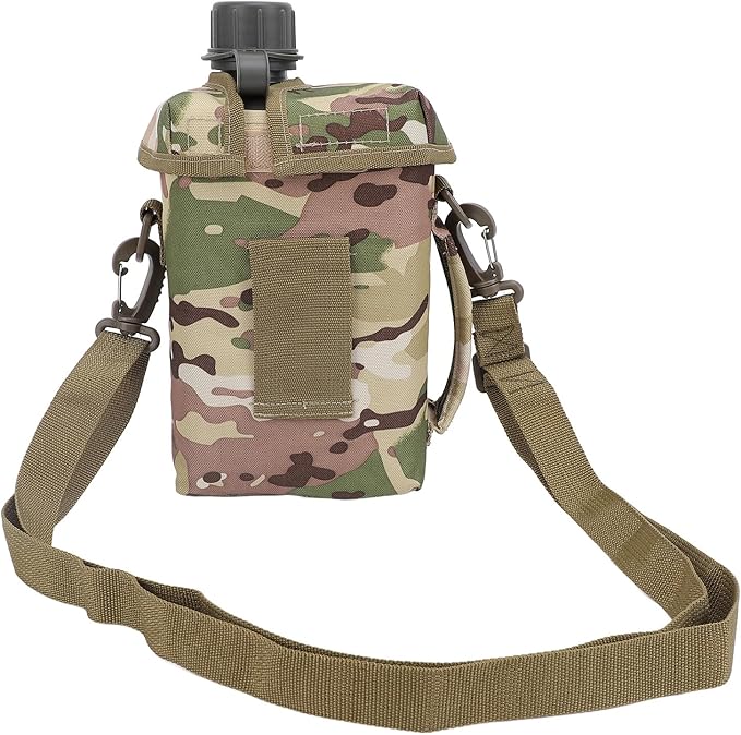 Zunate Outdoor Water Bottle - 2L Portable Water Canteen with Waist Bag, Multi Fuctional PVC Flat Camping Water Bottle for Surplus or Bushcraft Gear (CP)