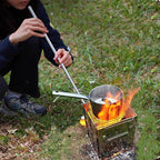 Portable Wood Burning Camp Stove with Grill - Folding, Backpacking, Box Stove with Fire Blowing Stick and Carrying Bag