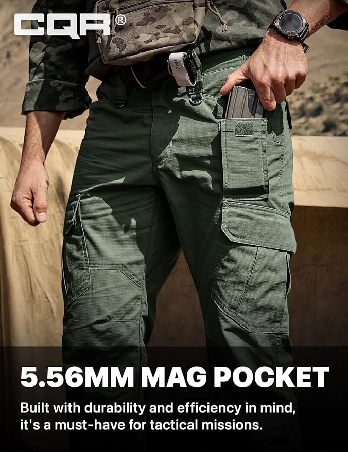 CQR Men's Tactical Pants, Water Resistant Ripstop Cargo Pants, Lightweight EDC Work Hiking Pants, Outdoor Apparel