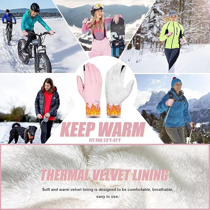 Pixel Panda Winter Gloves for Men Women Warm Touchscreen Gloves for Cold Weather Thin Water-Resistant Windproof Non-Slip Gloves for Cycling, Driving, Running, Hiking