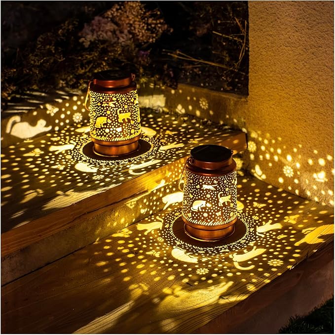 Cat Solar Lanterns Outdoor Waterproof Hanging Solar Lights Cat Gifts for Women Men Metal Decorative LED Cat Lanterns for Garden Decor,Yard,Patio,Lawn,Tabletop,Pathway,Landscape