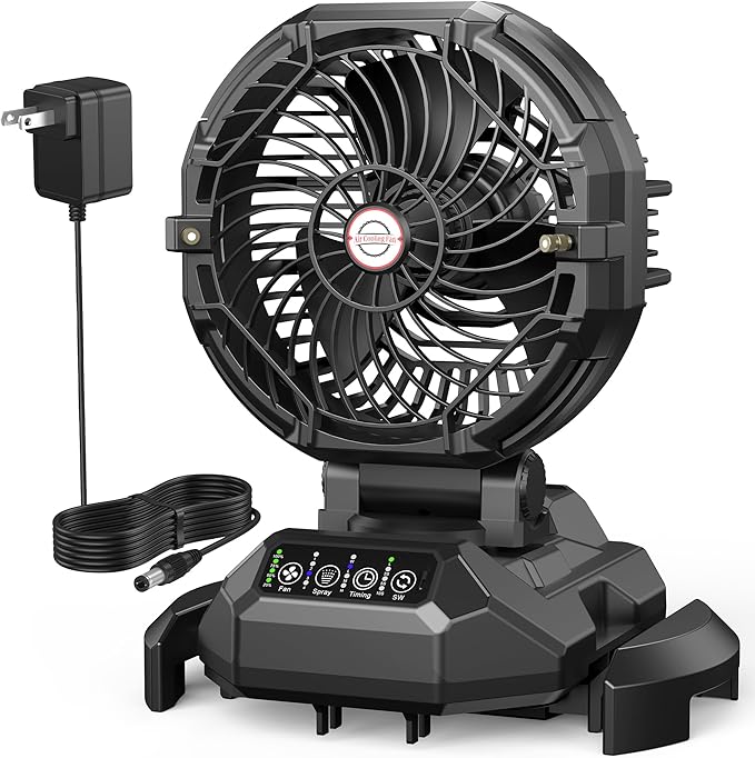 Portable Misting Fan, 4 Powerful Speed & 4 Spray Modes, 30000mAh Battery Powered, Remote Control, Auto Oscillation with Adjustable Base fit for 10-13 inch Bucket for Outdoor Camping Beach Travel