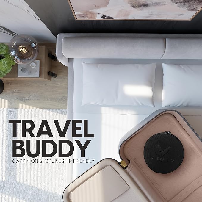 VENTY Portable Fan - Wireless Battery Operated Fan - 4 Speeds - LED Lighting - Carry Case & Remote Control - Cruise Travel - Outdoor Travel RV Power Bank With USB-C Port (Blue with Case)