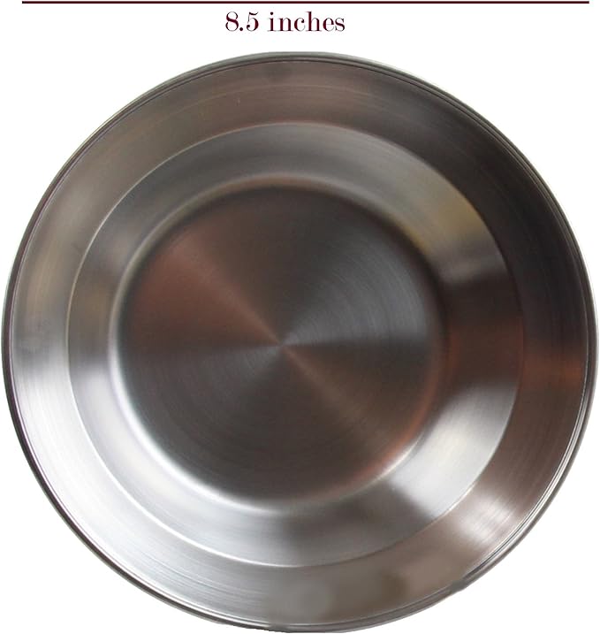Stainless Steel Plate Set - 8.5 inch Ultra-Portable Dinnerware Set BPA Free Plates for Outdoor Camping | Hiking | Picnic | BBQ | Beach