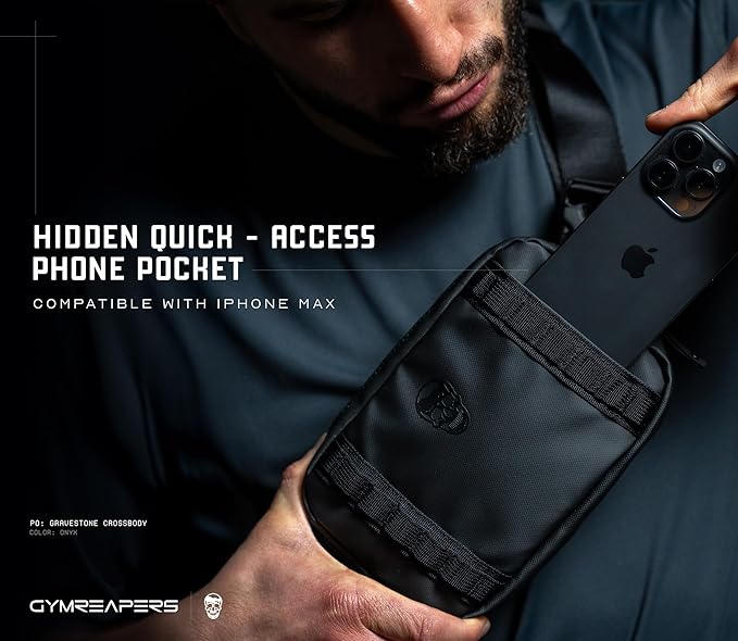 Gymreapers Travel Small Crossbody Bags for Men & Women with Hidden Pocket - Waterproof Crosssbody Fanny Pack for Men with Adjustable Shoulder Sling Belt for Traveling, Running & Hiking (Onyx)