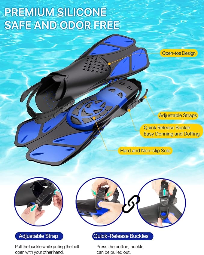 Snorkeling Gear for Adults Men Women,4 in 1 Snorkel Set with Panoramic View Diving Mask Anti-Fog Anti-Leak,Dry Top Snorkel,Fins and Travel Bag for Swimming,Snorkeling and Travel Diving